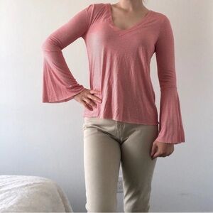 NWOT Lucky Brand pinstripe striped red white top bell sleeve soft stretch comfy